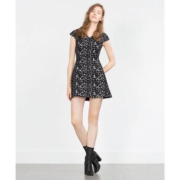 ZARA Jacquard Animal-Print Fit and Flare Dress - Picture 1 of 16